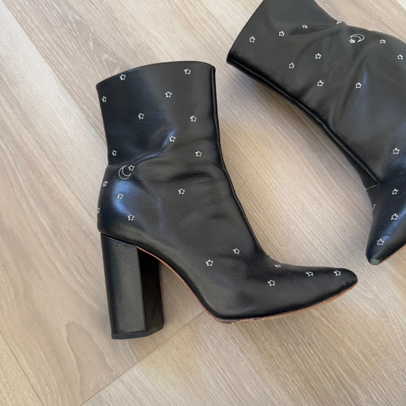 RAYE Black Leather Star-Embroidered Boots – Block Heel & Side Zip - Picture 2 of 6